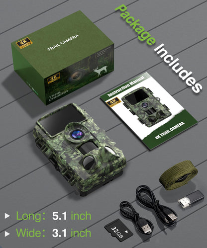 Dargahou Trail Camera - 4K 48MP Game Camera with Night Vision, 0.05s Trigger Motion Activated, IP66 Waterproof, 130 Wide-Angle with No Glow Infrared LEDs for Outdoor Wildlife