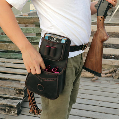 TOURBON Leather Shotgun Shell Holder Ammo Pouch with 1 Box Bullet Carrier