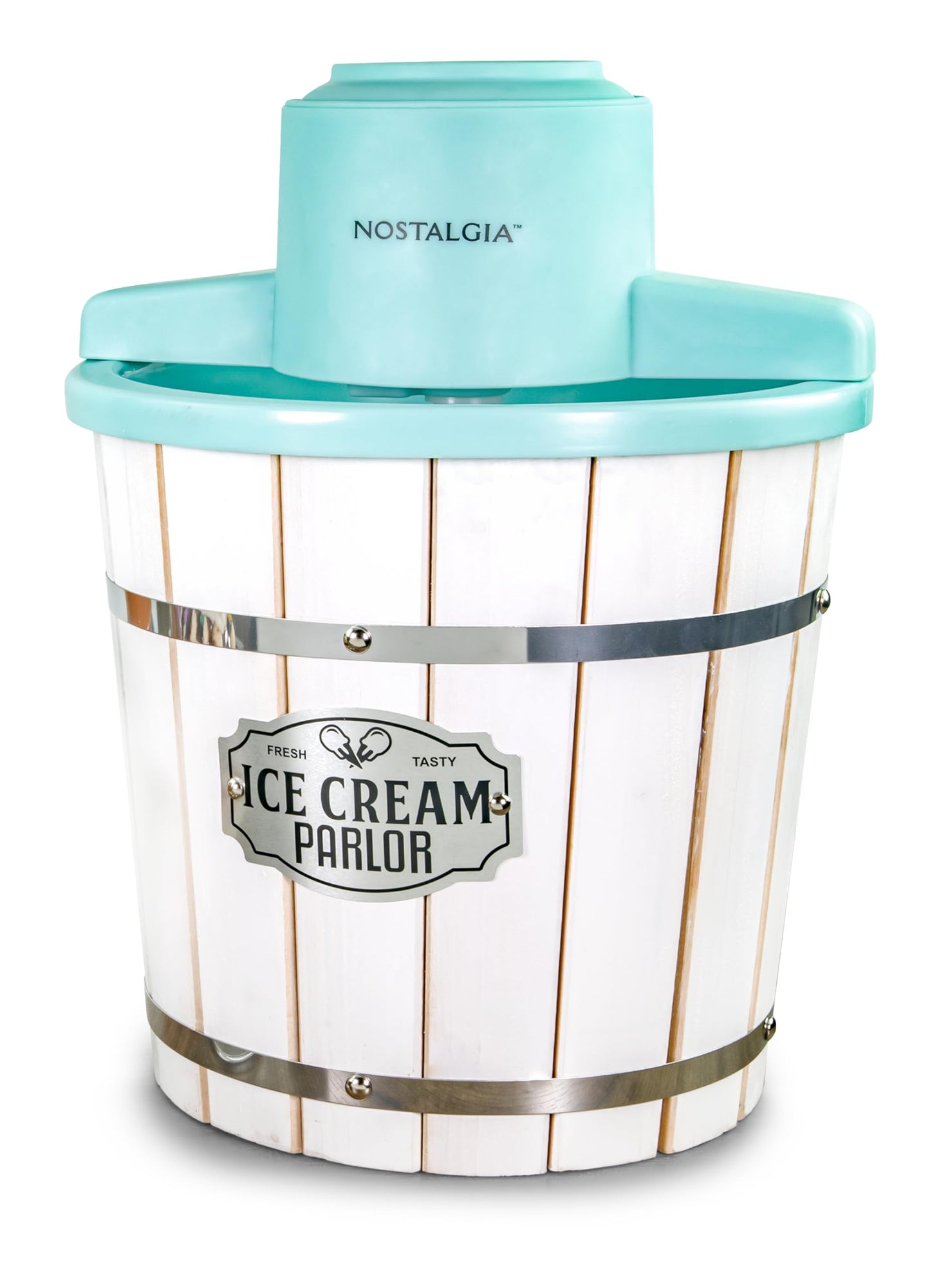 Nostalgia Electric Ice Cream Maker - Old Fashioned Soft Serve Ice Cream Machine Makes Frozen Yogurt or Gelato in Minutes - Fun Kitchen Appliance - Vintage Wooden Style - Light Wood - 4 Quart