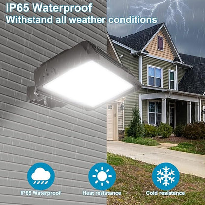 150W LED Flood Light with Dusk-to-Dawn Photocell, 130lm/W 5000K Daylight 100-277V IP65 Waterproof, 150W-100W-75W Adjustable, LED Parking Lot Light with Trunnion Mount, ETL