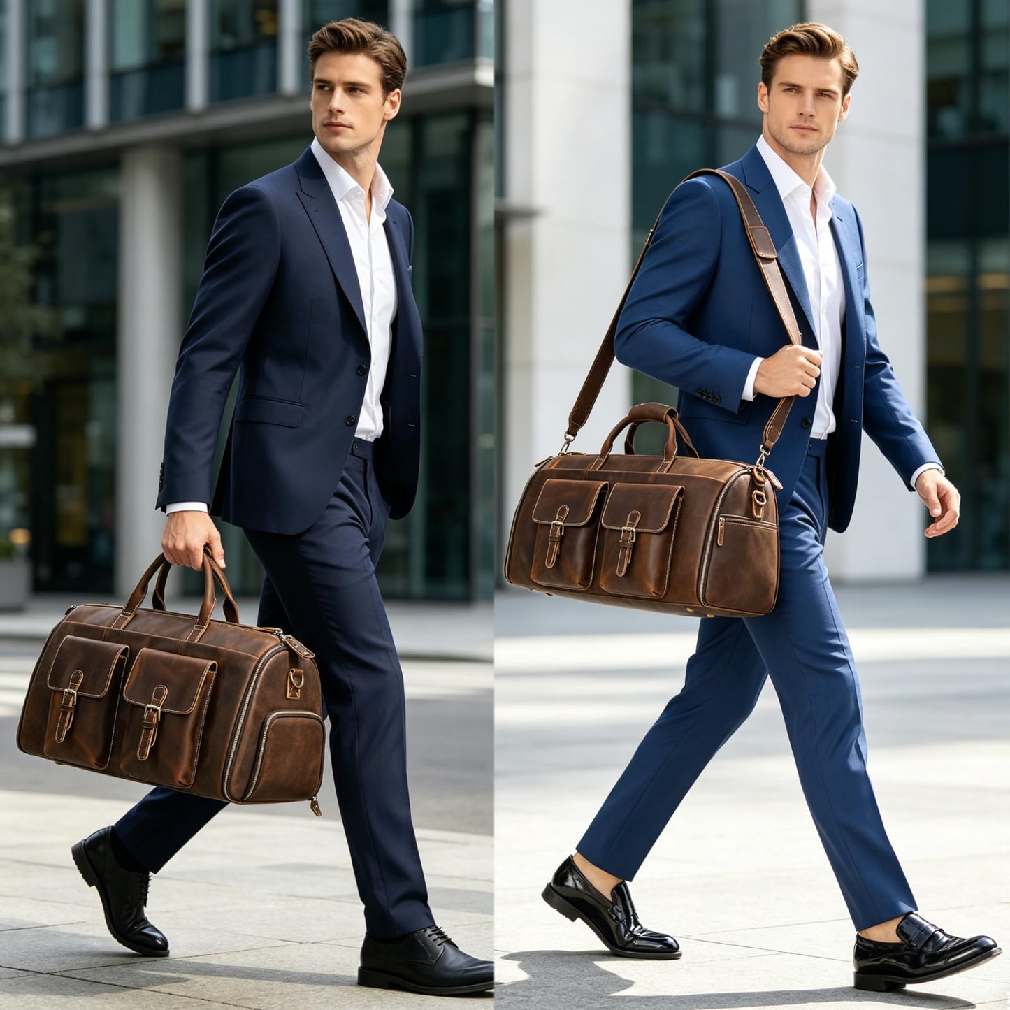 Men's Carry On Garment Bag, Convertible Garment Bag Full Grain Leather Duffle Bags with Shoe Pouch, 2 in 1 Hanging Suitcase Suit Travel Bags