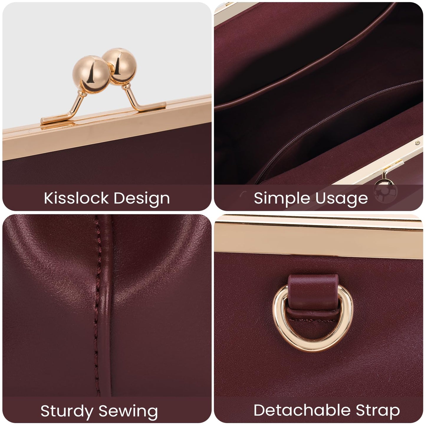 CATSEA Large Women's Kiss Lock Bag PU Medium Top Handle Handbags Kiss Clasp Shoulder Bags Tote Purse Messenger Clutch (Red)