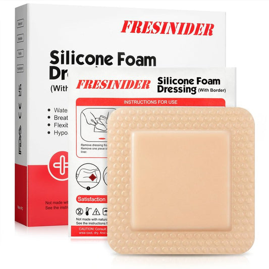 Silicone Foam Dressing with Adhesive Border - Waterproof Wound Care Bandages | Pack of 5, 4 x 4 Inches