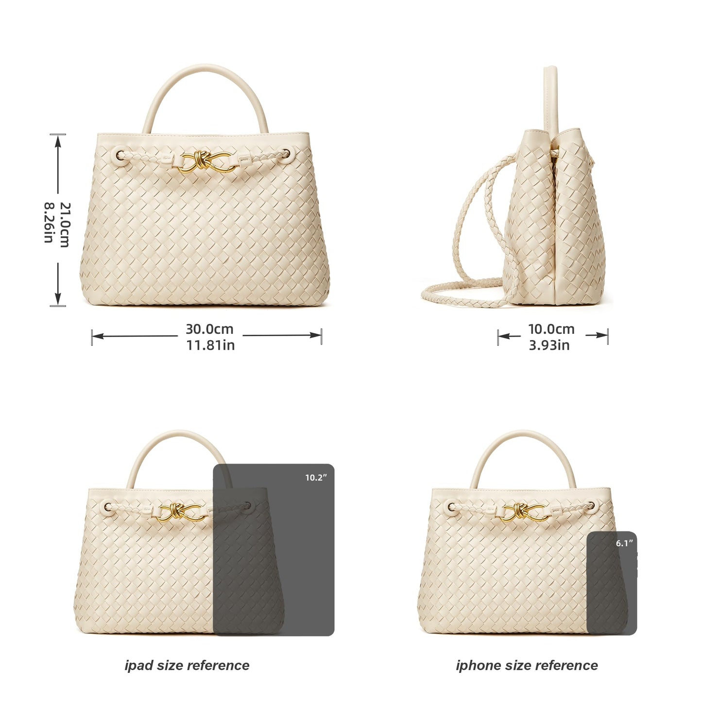 Woven Tote Bag Womens Purse: Vegan Leather Shoulder Handbags - Fashion Summer Beach Tote Bags - Large Travel Totes Handwoven Satchel for Holidays (Off-white)