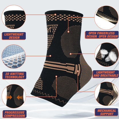 DRNAIETY Copper Ankle Brace for Men & Women - 1 Pair Ankle Compression Sleeve, Compression Support for Plantar Fasciitis, Achilles Tendonitis, Foot Pain, Swelling - Everyday Use (X-Large)