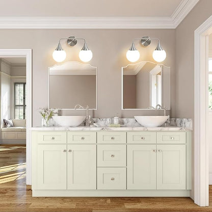 Bathroom Vanity Light Fixtures: Brushed Nickel 2-Light Mid Century Farmhouse Bathroom Lighting Fixtures Over Mirror - Wall Sconce with Frosted Globe Glass for Hallway Restroom