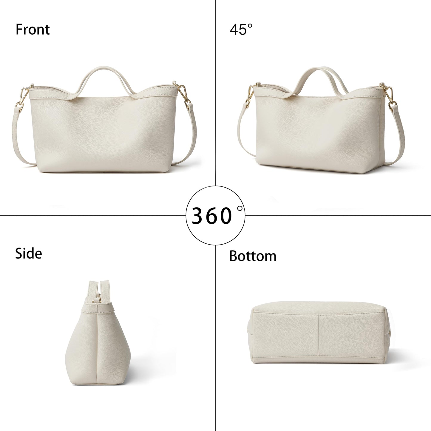 DAILANDO Genuine Leather Top Handle Satchel Purse for Women, Medium Trendy Tote Hobo Bag with Organizer Insert Zipper Pouch (2-White)