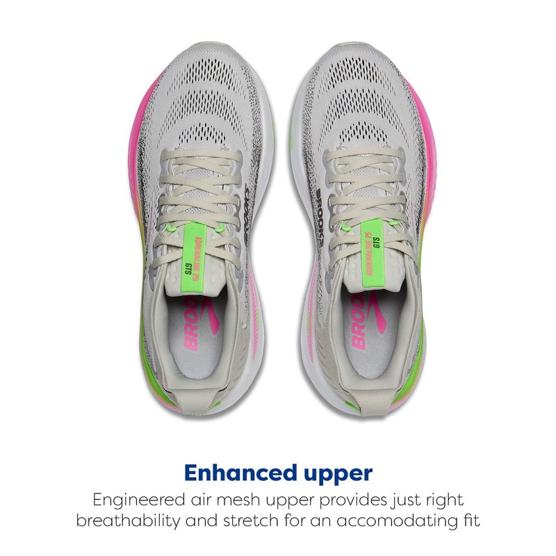 Brooks Women’s Adrenaline GTS 25 Supportive Running & Walking Shoe - Oyster/Pink/Green - 9.5 Medium