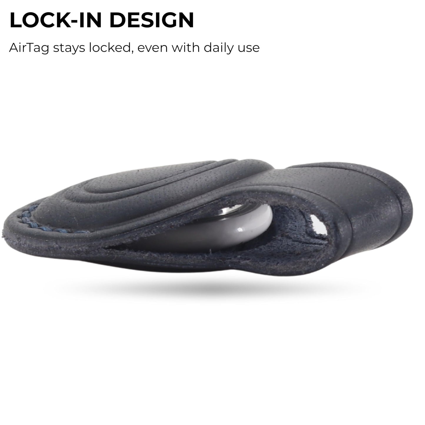 Toprank Leather AirTag Holder Keychain – Full Grain Leather Case Compatible with Apple AirTag, Hidden Secure Design, Slim Protective Cover (Navy Blue)