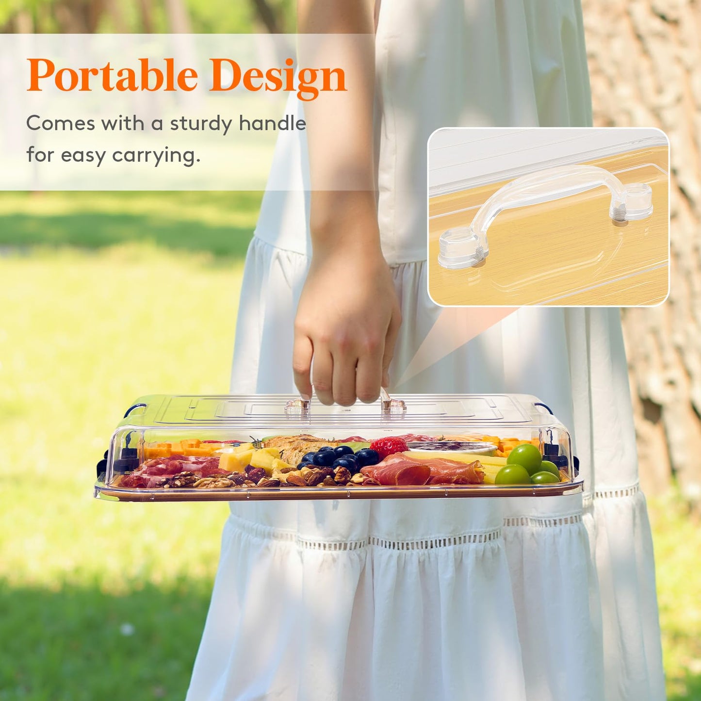 Lifewit 1 Compartment Melamine Charcuterie Board, 11 x 14 Inch Portable Cheese Board with Plastic Lockable Clear Lid, Travel Charcuterie Board Serving Platter with Cover for Snacks, Fruit, Appetizers