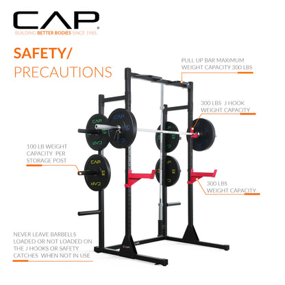 Cap Power Rack with Pull Up Bar & Attachments - Squat Rack & Strength Training Power Cage for Home Gym - Blue