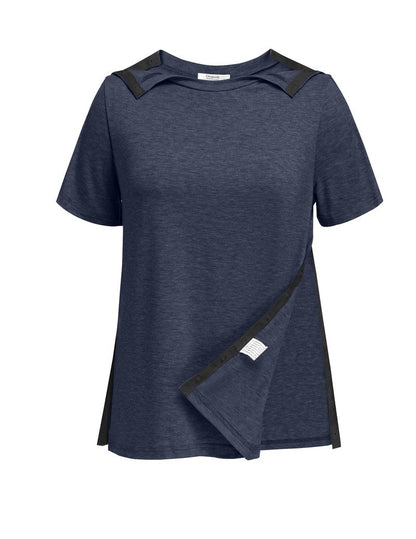Deyeek Women's Post Shoulder Surgery Shirts Side Snap Tear Away Adaptive Clothing Short Sleeve Dialysis Recovery Shirts Blue Purple XL