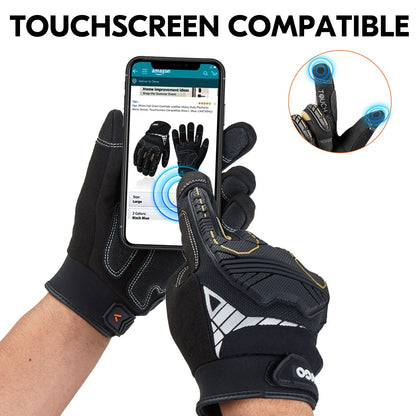 Vgo... 1-Pair Heavy Duty Synthetic Leather Work Gloves, Impact Protection Mechanic Gloves, Rigger Gloves, Vibration Reduction, Touchscreen Capable (Size M, Black, SL8849)