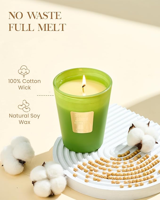 M&SENSE Rosemary Eucalyptus Scented Candle Home Decor, Natural Soy Wax,14.1oz 60 Hours Long Lasting Slow Burning, Aromatherapy Fall Winter Candle for Stress Relief