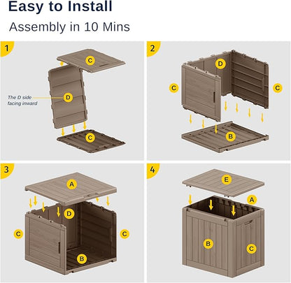 EAST OAK Outdoor Storage Box, 31 Gallon Deck Box, Waterproof Resin Storage Bin for Patio Cushions, Gardening Tools, Accessories, Lockable, UV Resistant, Brown