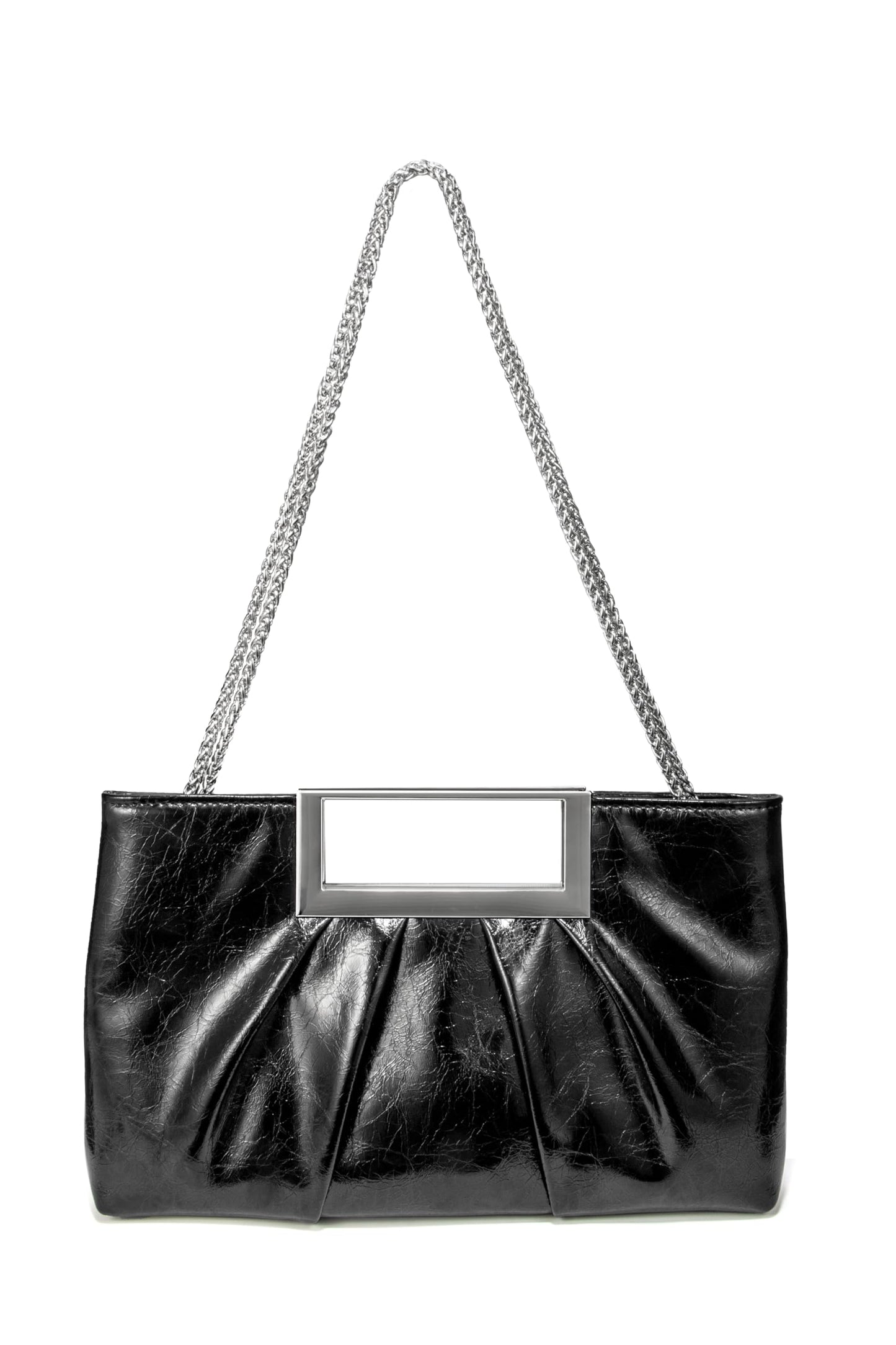 CARIEDO Evening Clutch Solid Large Pleated Shoulder Bag Bright PU Patent Leather for Formal Prom,Cocktail Party and Wedding (Black)