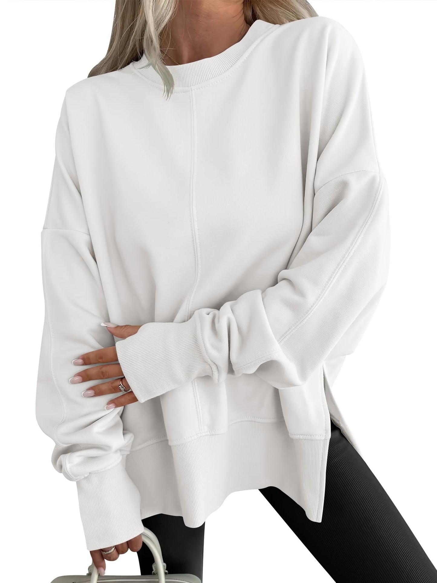 ANRABESS Women Oversized Sweatshirts Thumbhole Long Sleeve Hoodies Shirts 2025 Fall Side Slit Pullover Top Teen Y2k Outfits