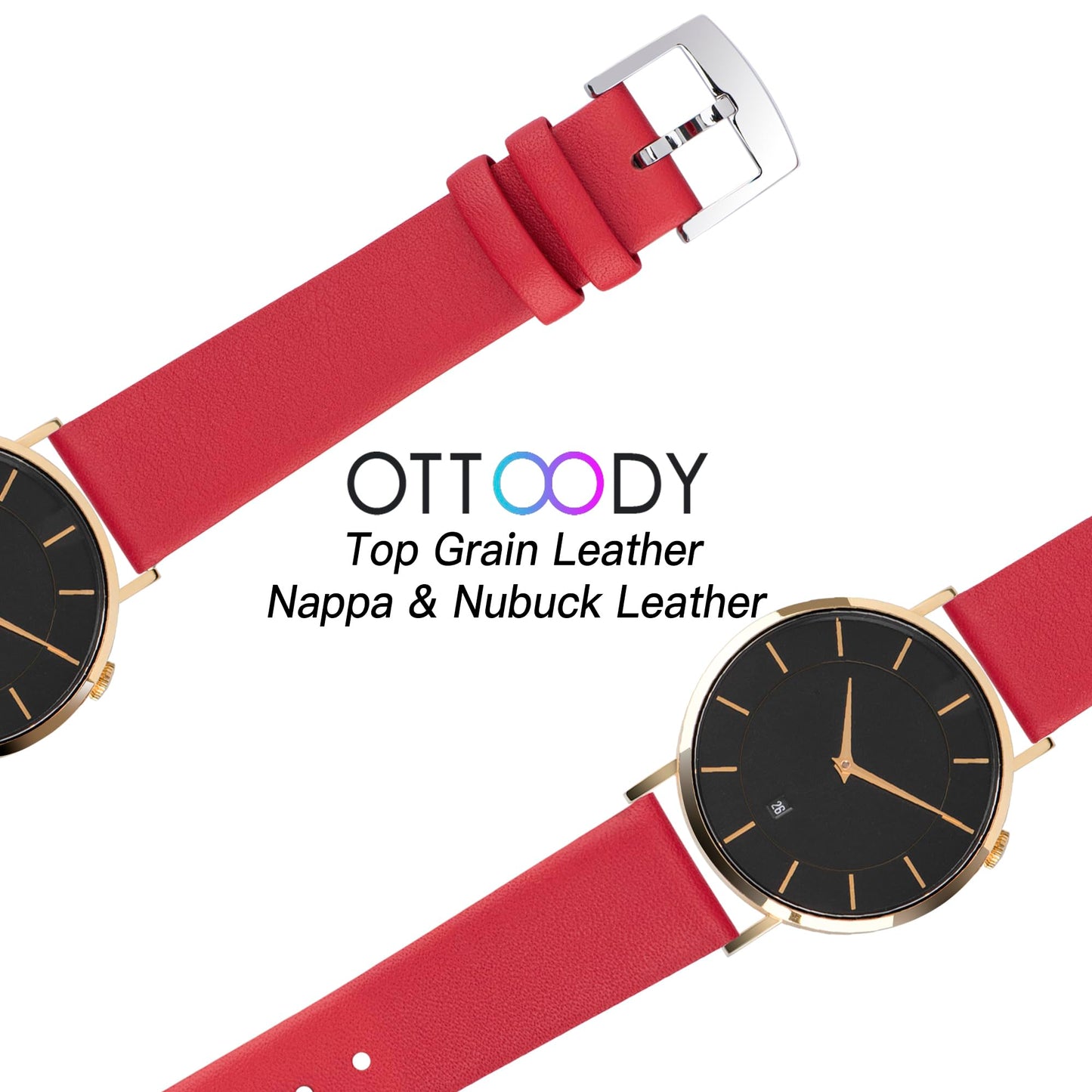 OTTOODY Leather Watch Bands Quick Release Watch Straps, Elegant & Ultra-Soft Top Grain Leather Watch Band for Women Men, Choice of Color & Width - 12mm 14mm 16mm 18mm 20mm 22mm for Watch & Smartwatch