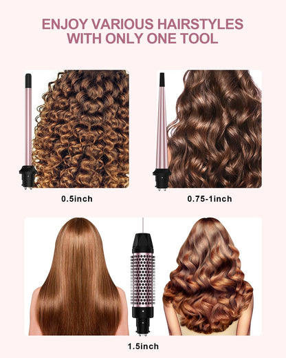3 in 1 Curling Iron, Curling Wand Set with 3 Interchangable Ceramic Beach Waves Wands(0.75"-1.25"), Dual Voltage 30s Fast Heating with Heat Resistant Glove & 2 Clip for Long/Short All Hairstyle