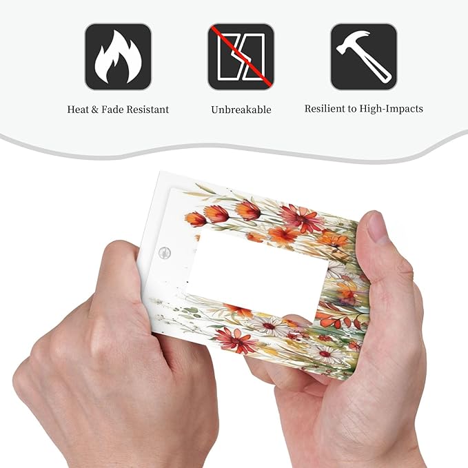 Watercolor Wild Flower Floral Single Rocker Light Switch Covers 1 Gang Outlet Cover Wall Plate Decorative GFCI Switchplate Faceplate for Nursery Bedroom Bathroom Decor