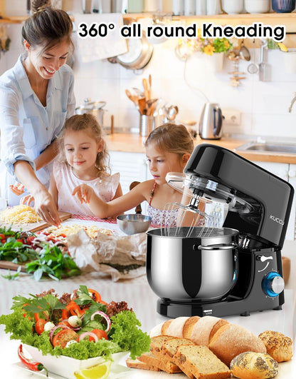 9.5 QT Double Handle KUCCU Stand Mixer, 6 Speed with Pulse Electric Kitchen Mixer, 660W Tilt-Head Food Mixer with Dishwasher-Safe Dough Hook, Flat Beater, Whisk, Splash Guard for home baking (Silver)