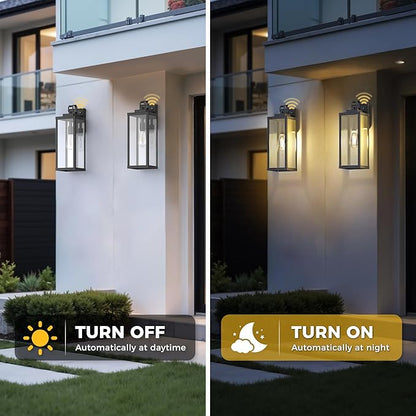 L LOHAS LED 2 Pack 17 Inch Large Size Dusk to Dawn Outdoor Light Fixture, Matte Black Waterproof Anti-Rust Porch Lights Ourdoor, Exterior Lighting Fixtures for Porch, Doorway, Garage, ETL Listed