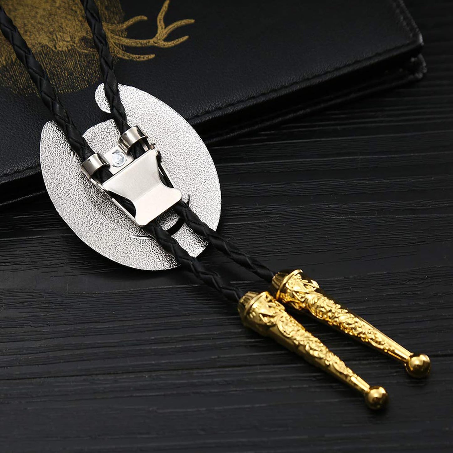 HUABOLA CALYN Gold Bolo Tie for Men- Golden Initial Letter ABCDMJR to Z Native American Western Cowboy Bolo Tie Leather Necklace Necktie Accessories for Women (B)