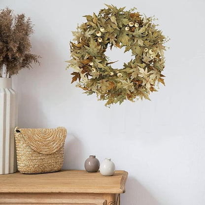 24" Natural Looking Fall Winter Door Wreath Outside, Green and Brown Ombre Foliage Thanksgiving Autumn Wreaths for Front Door Porch with White Berries and Pinecones