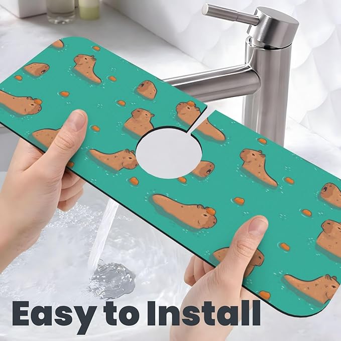 Cute Capybara Play Eat Food Kitchen Sink Splash Guard Faucet Mat Super