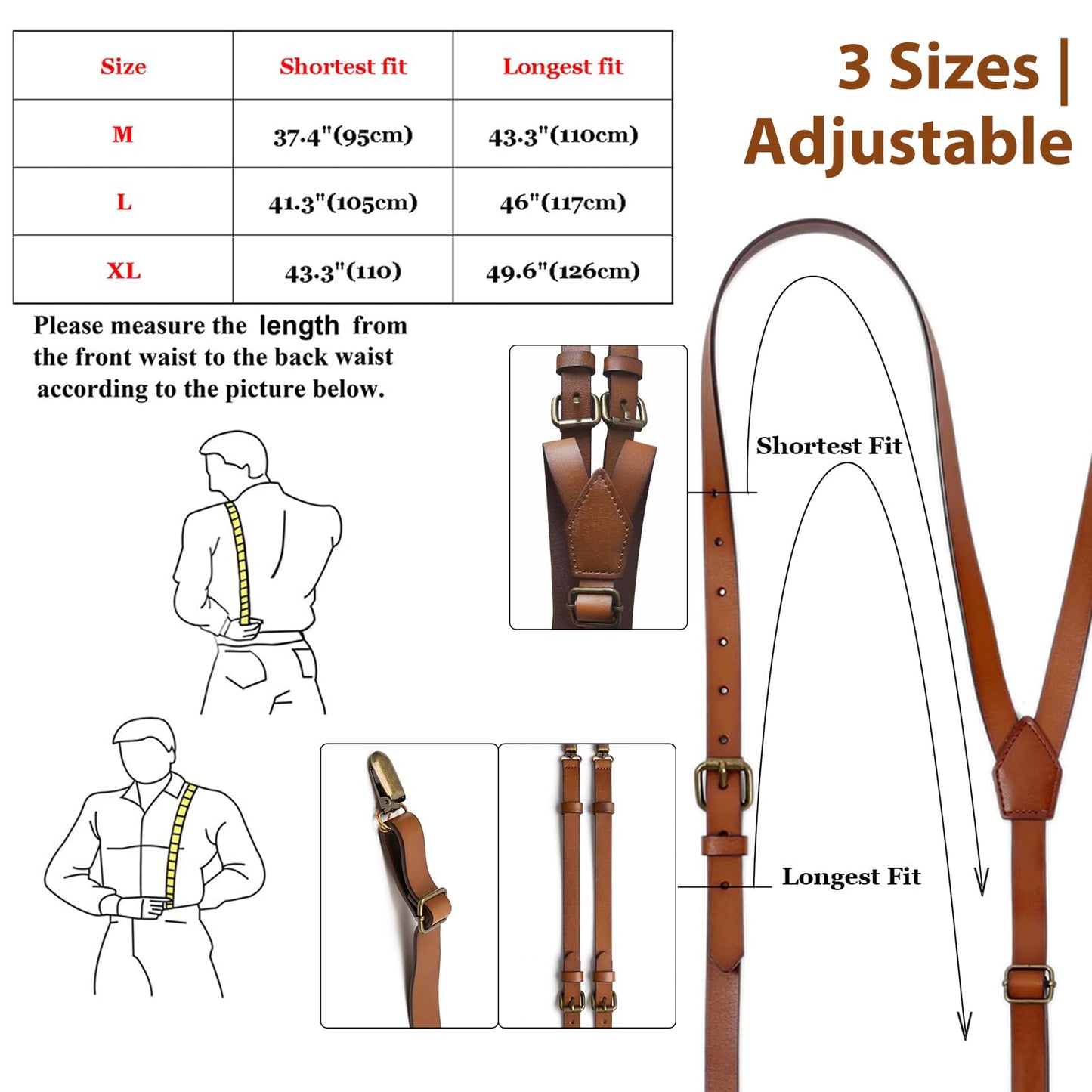 EURYNOME Leather Suspenders For Men, Brown Genuine Leather Suspenders Groomsmen Gifts (01#, M)