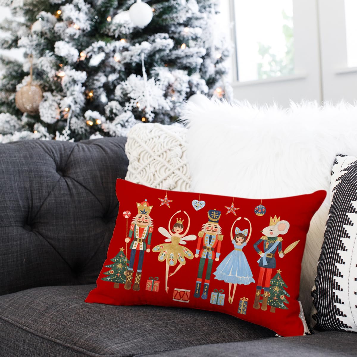 Rguct Christmas Pillow Covers 12x20 Inch Red Nutcracker Christmas Decor Winter Holiday Party Cushion Case Decoration for Sofa Couch