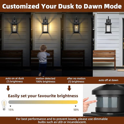 Motion Sensor Porch Lights Dusk to Dawn 16 Inch, 2-Pack Aluminum Anti-Rust Black Large Outdoor Sconces Wall Mounted House Lighting Exterior Coach Lights Patio Light Fixtures, E26