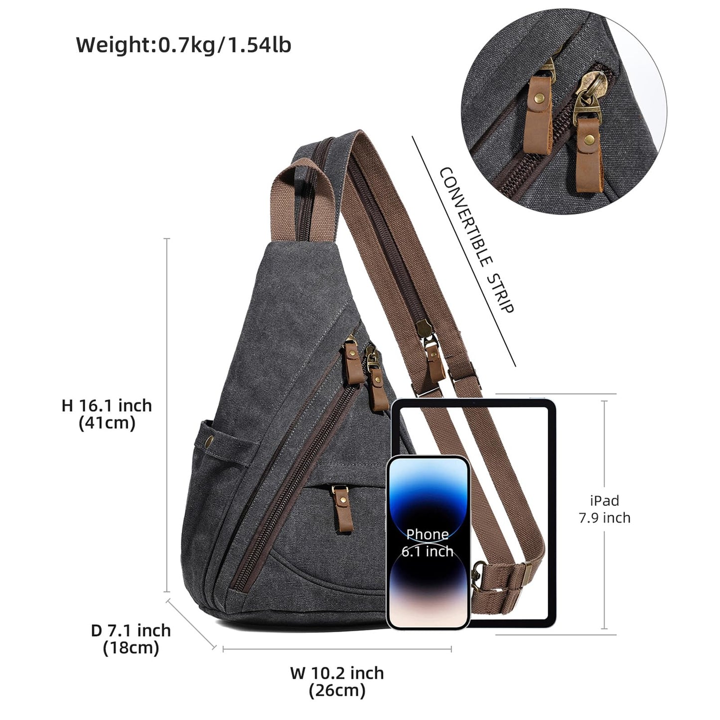 KL928 Canvas Sling Bag - Small Crossbody Backpack Shoulder Casual Daypack Rucksack for Men Women(Large Version,Black)