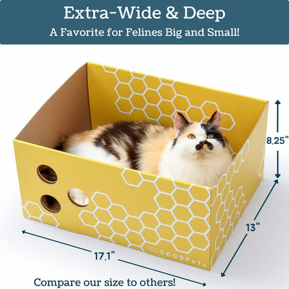 5609PETS Heavy Duty Cardboard Cat Scratcher Box with Refillable Double-Sided Cat Scratching Board for Indoor Cats