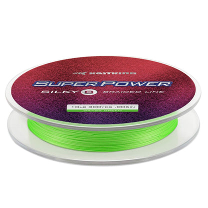 KastKing Superpower Silky8 Braided Fishing Line, Grass Green, 8 Strand, 15LB, 150Yds