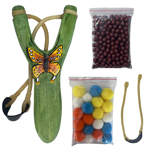 LANJAY Solid Wood Slingshot with Custom Engraving, Includes Clay Balls & Pompoms - Target Shooting & Outdoor Activity Toy for Kids & Adults, Ideal Children's Gift
