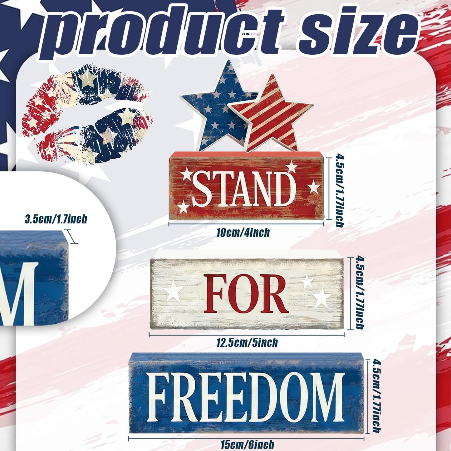 4th of July Table Decorations Patriotic Memorial Day Tiered Tray Decor Wooden Stars Block Signs Independence Farmhouse 250th July Fouth Centerpiece for Tables Wooden Sign for Home Decor