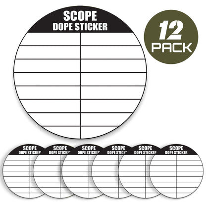 12 Writable Scope DOPE Stickers for Shooting -Fits Most Rifle Scope Caps
