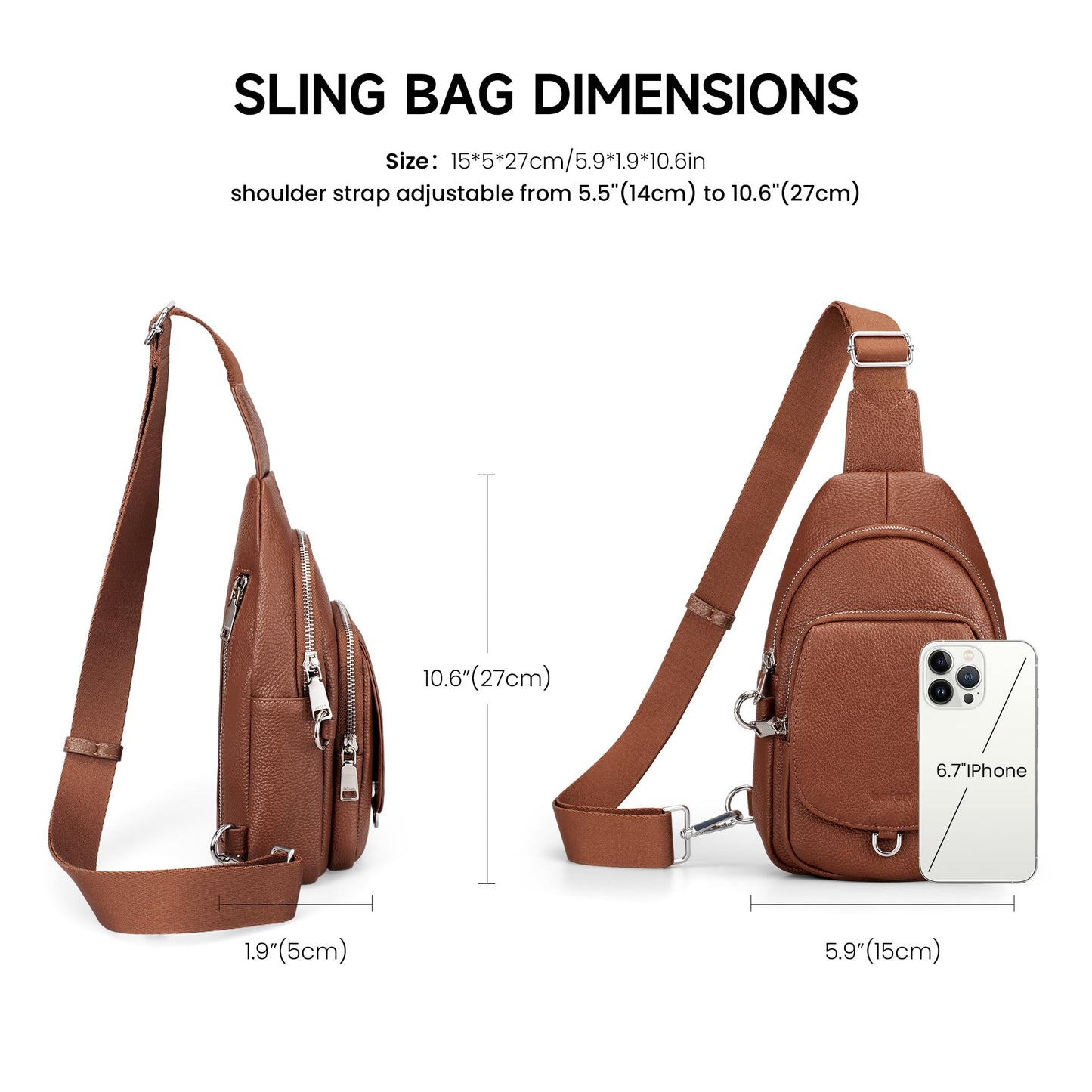 befen Genuine Leather Sling Bag for Women Anti Theft Crossbody Bag RFID Blocking Sling Crossbody Bag for Travel with Card Slots and Adjuatable Wipe Strap Soft Small Crossbody Purse for Daily Brown