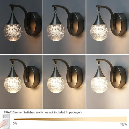 Wall Sconce Indoor, LED Modern Crystal Wall Sconces, Bubble Sconce Wall Lighting for Bedroom Dining Room Living Room Hallway Vanity Bathroom, Nickel