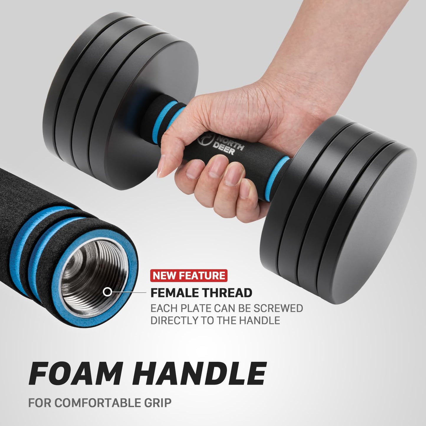 Northdeer V2.0 Upgraded Adjustable Steel Dumbbells 40LB / 60LB - 2 in 1 Dumbbell Barbell Set for Home Gym Workout - Compatible with V1.0 Dumbbells