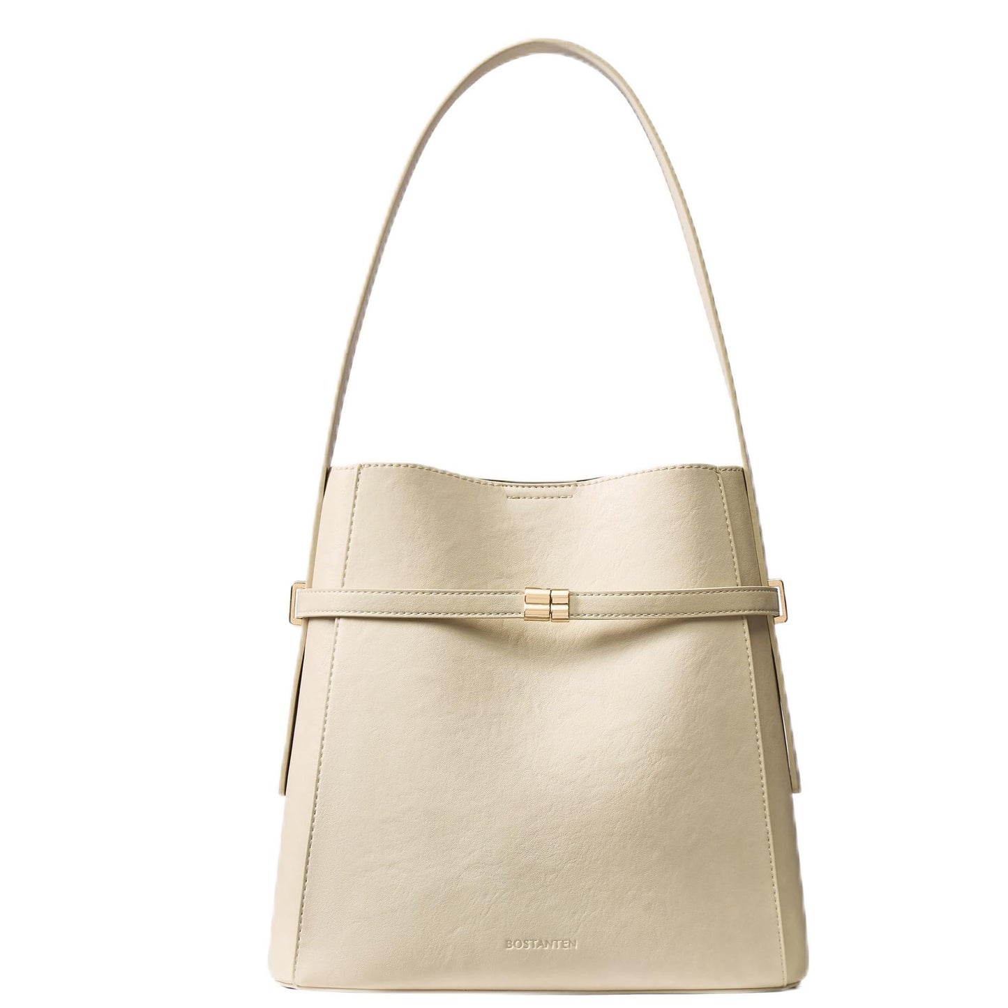 BOSTANTEN Bucket Bag Soft Vegan Leather Purses for Women Trendy Shoulder Handbags Separate Pouch Beige Apricot