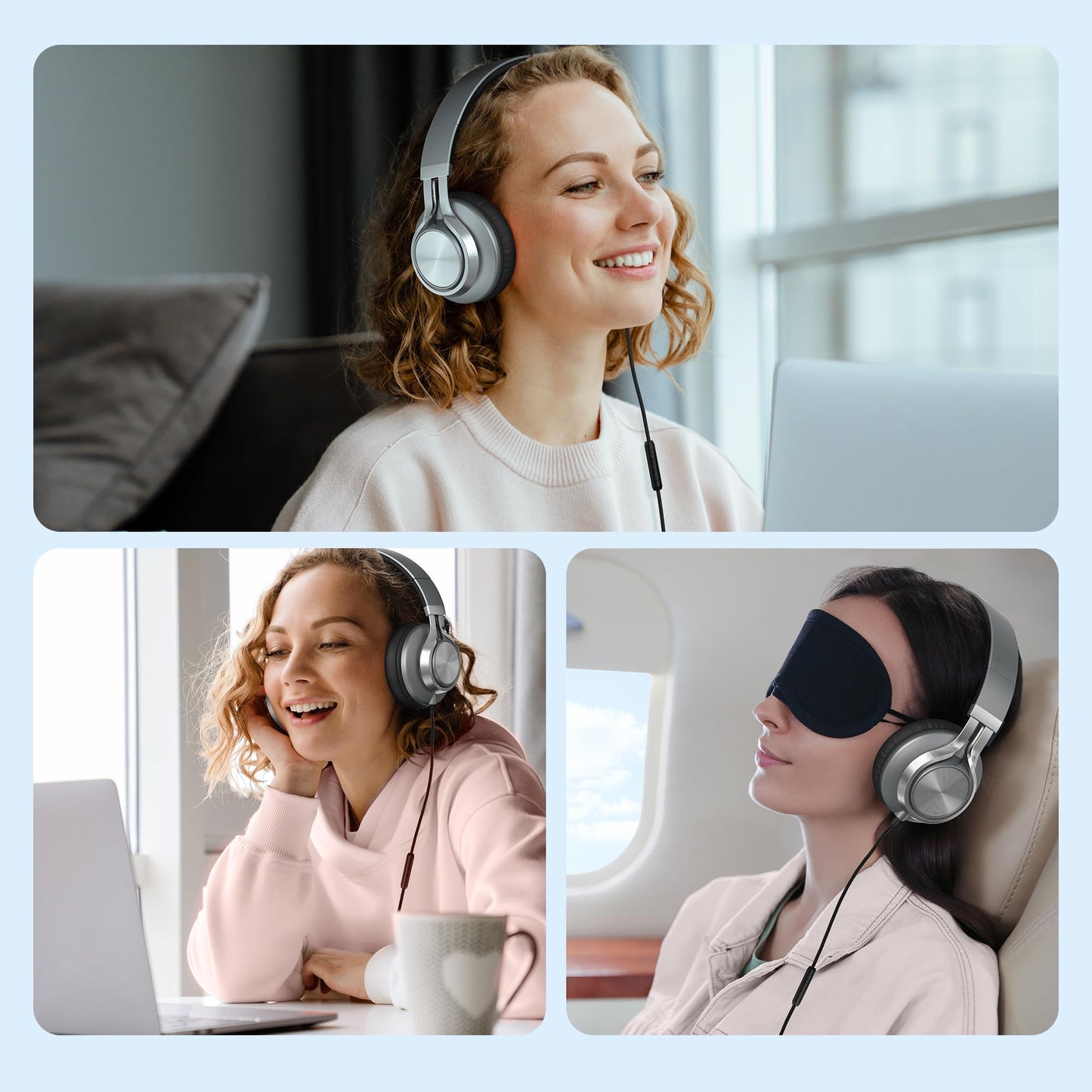 AILIHEN C90 Wired Headphones with Microphone Volume Control, Noise Reduction Foldable Comfortable Over Ear Headphones Wired Durable Nylon 3.5mm Jacket for Tablet/Chromebook/Computer/Adult/Teens(Grey)