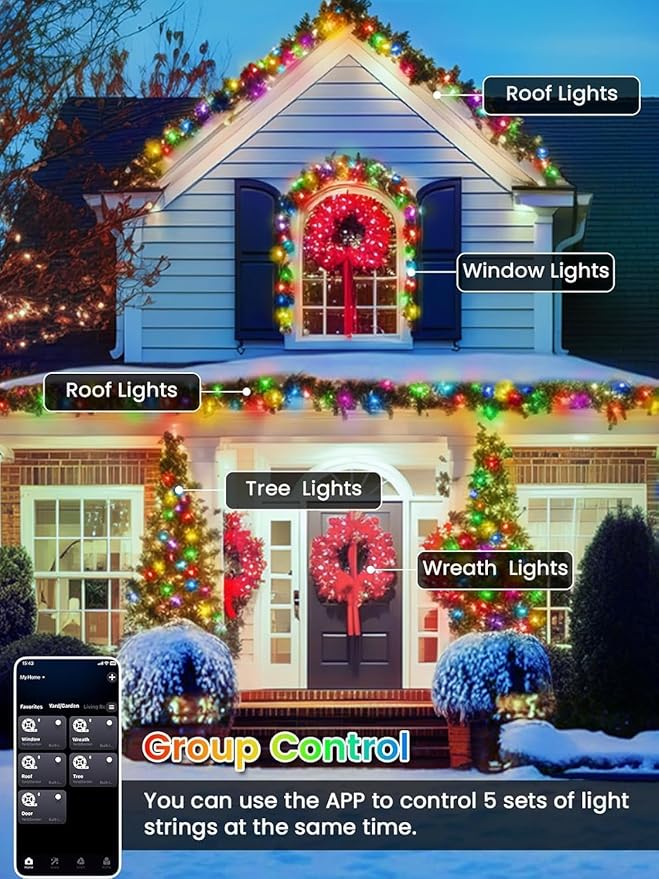 500LED Smart Color Changing Halloween Lights App Controlled, 175FT Waterproof RGB Music Sync Xmas String Light Multiple Modes, Christmas Lights with Remote & Timer Indoor Outdoor Halloween Decorations