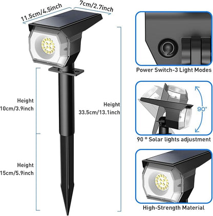 EIUIO Solar Outdoor Lights, 3 Lighting Modes Solar Spot Lights Outdoor with Auto On/Off, Waterproof Landscape Lighting for Garden Yard Pathway, 4 Pack(Cool White)