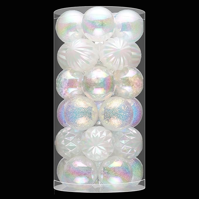 JORNOY Christmas Balls Ornaments, 30ct Shatterproof Xmas Tree Decorations, Hanging Bulbs Baubles Set with String for Holiday Home Party Decor, 2.36 inch/60mm, Iridescent
