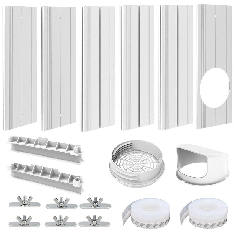 Portable Air Conditioner Sliding Door Vent Kit, Mobile AC Window Vent Kit for 5.0"/5.9” Exhaust Hose, Seamless AC Vent Seal Kit with 6 Upgraded Plates for A/C Unit Sliding Door/Window