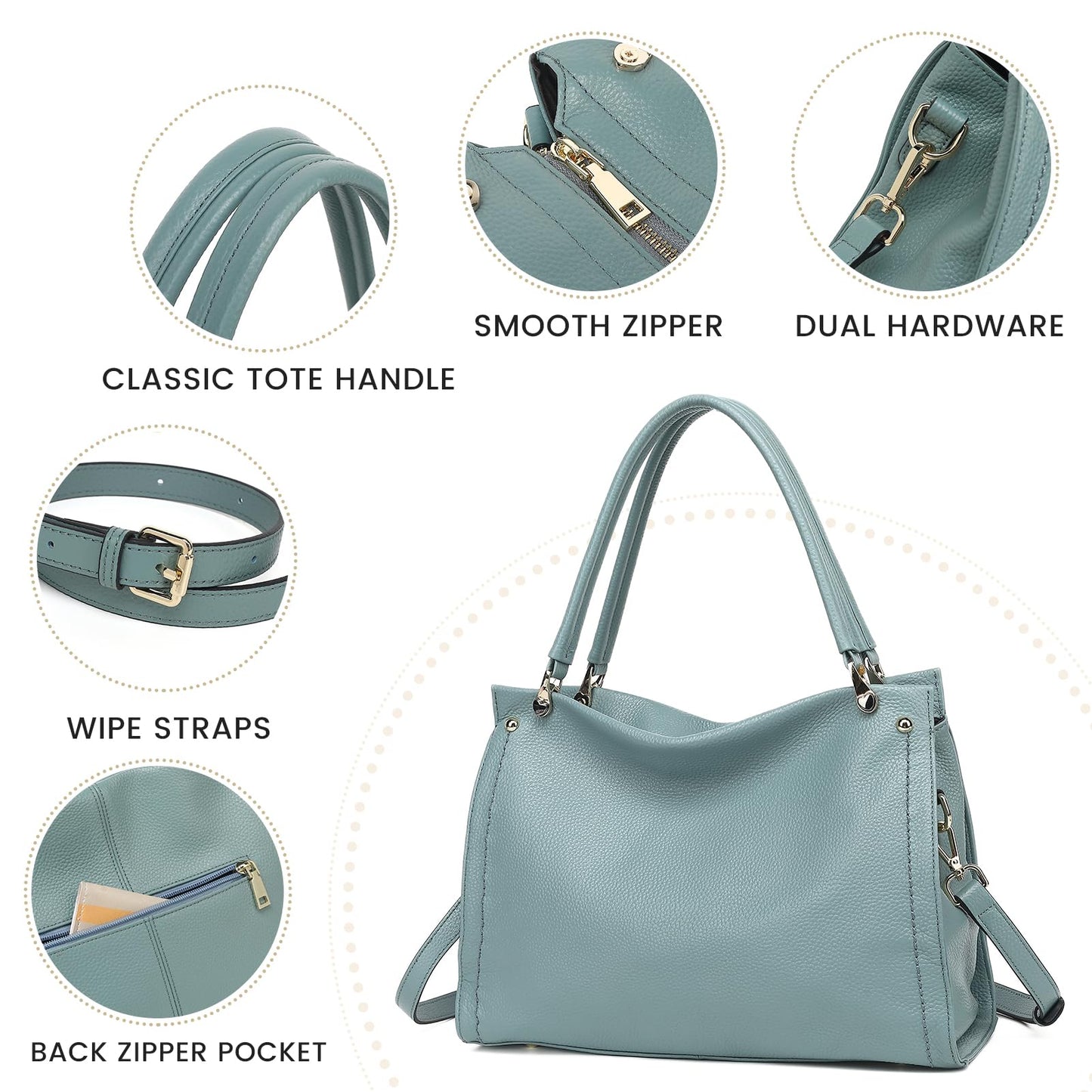 KOGTLA Medium Genuine Leather Tote Handbags for Women, Ladies Soft Satchel Shoulder Purses, Two-Handle Hobo Bags