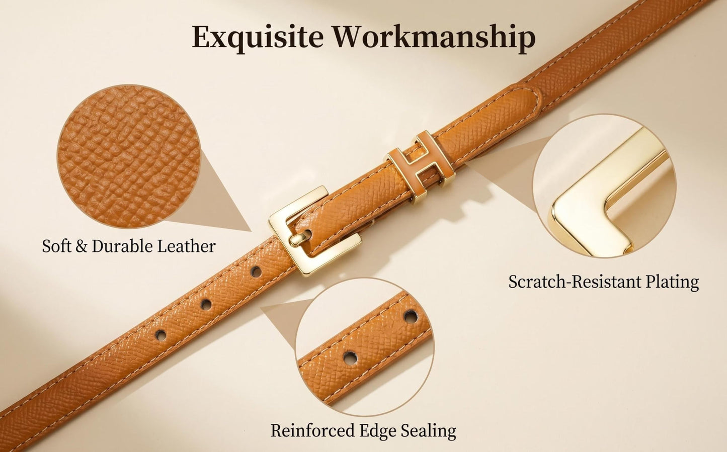 Yuangu Women Skinny Leather Belt Thin Waist Jeans Belt for Dress in Pin Buckle Belt (Orange, 105CM/Fit Waist Size 24-33 Inches)
