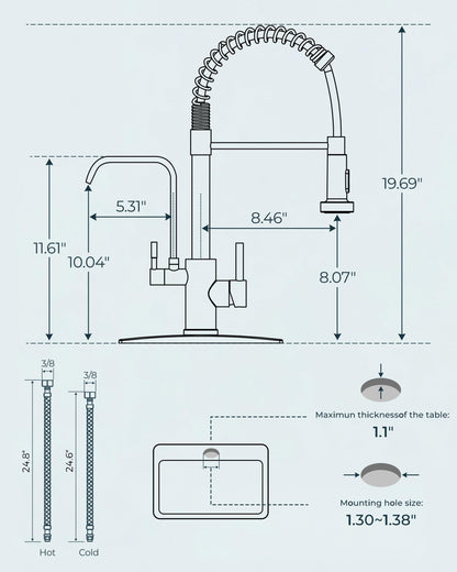 FORIOUS Kitchen Faucet with Purfied Water Filter, 2 in 1 Commercial Stainless Steel Pull Down Sink Faucet and Drinking Water Faucet 2 Handle for Pot Filler Kitchen Sink Farmhouse Bar, Brushed Nickel